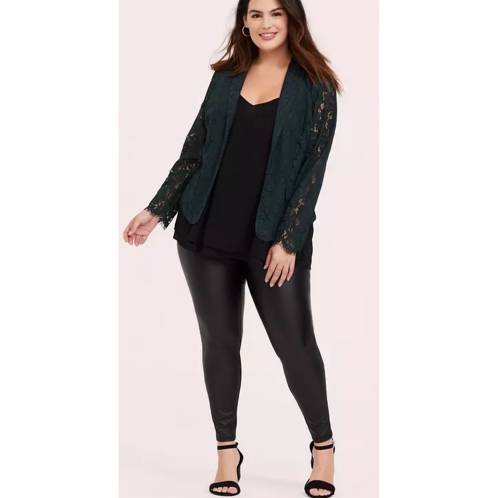 Torrid Dark Green Lace Open Front Blazer Jacket 3X 22/24 NWT Plus Size Floral